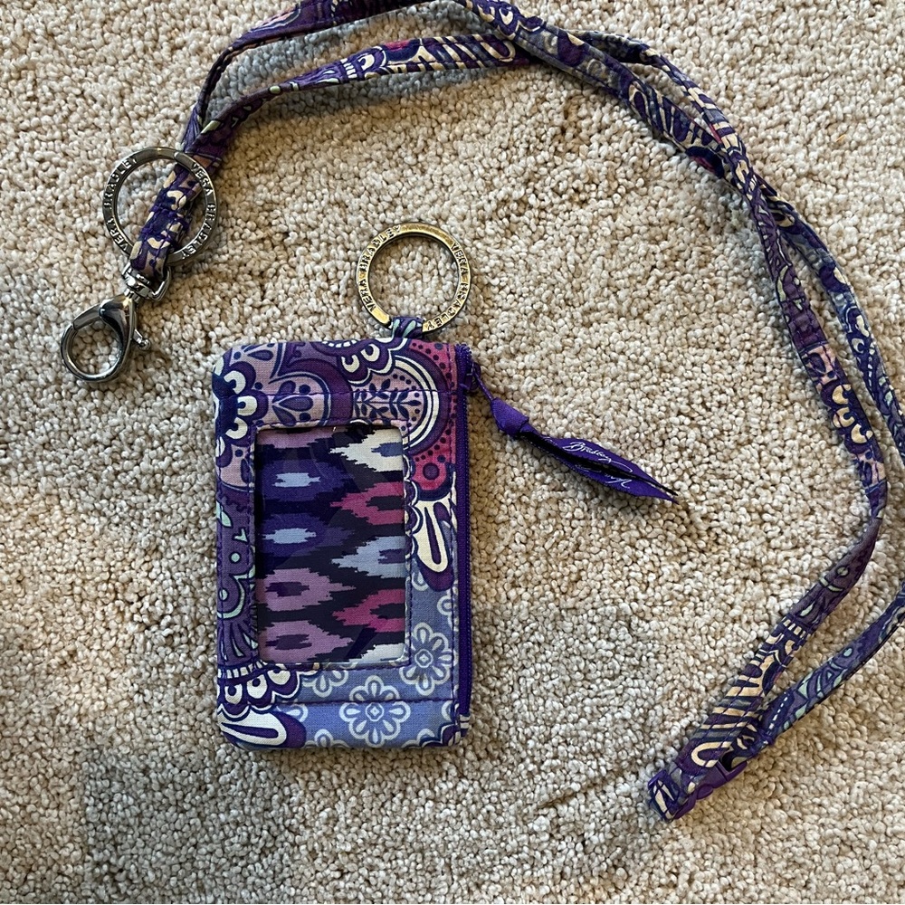 Vera Bradley Purple Patterned Lanyard and Card Case
